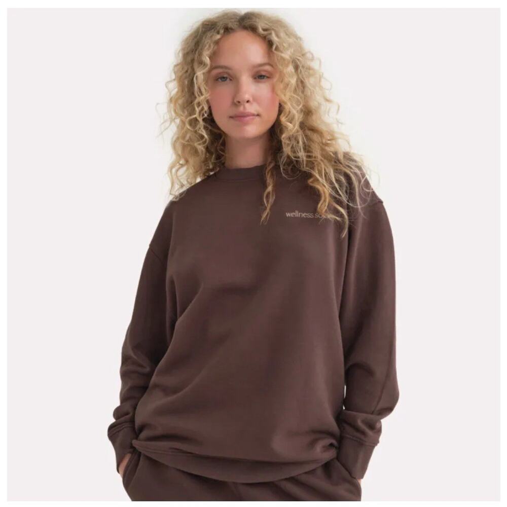 MATE The Label Organic Fleece Embroidered Oversized Sweatshirt Brown XS/S RARE
